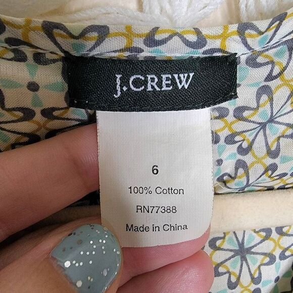 J Crew Tie Front Geo Print Ruffle Neck Blouse Top 6 - Picture 4 of 12